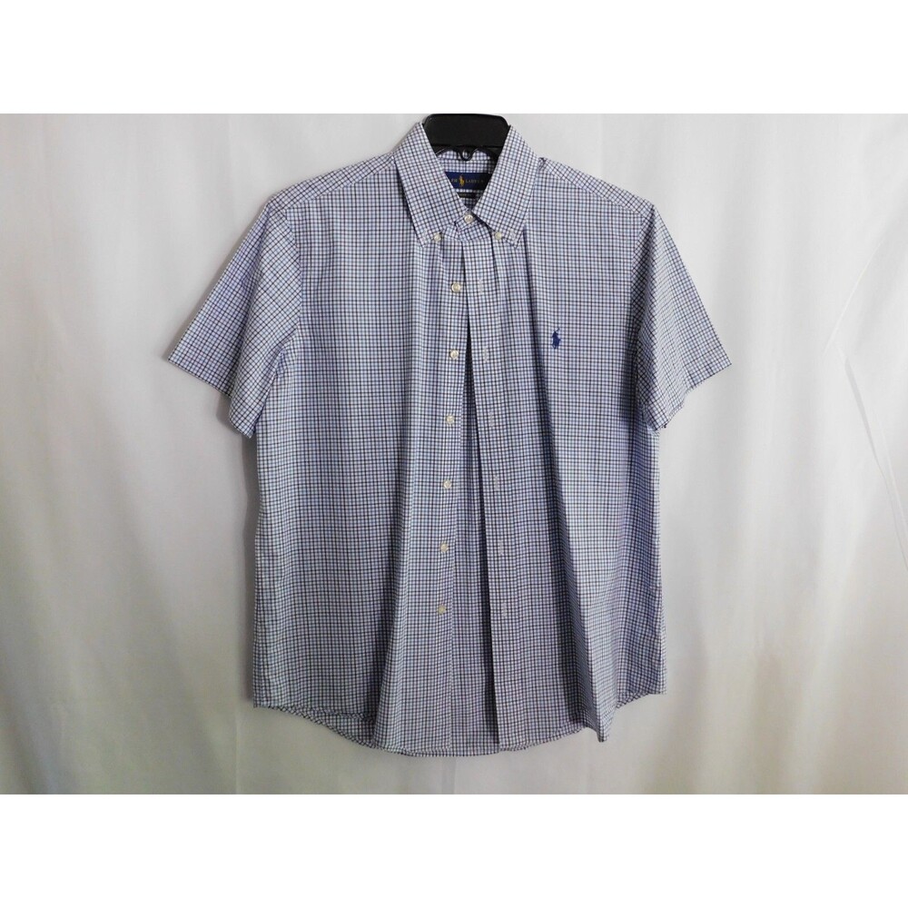 Ralph Lauren Shirt Men's Blue Cotton Button Down Check Dress Shirt Size Medium